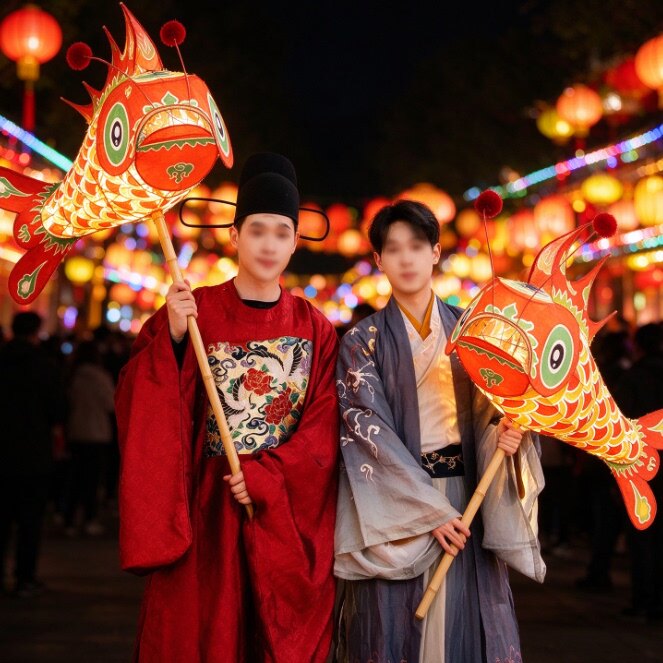 国潮非遗鱼滚灯大型手持鱼灯笼景区文旅巡游表演发光鱼造型灯