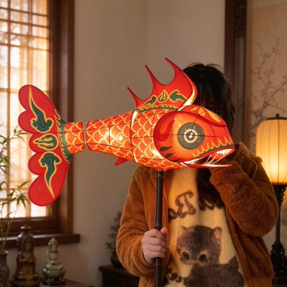 可定做尺寸鱼滚灯大型手持鱼灯笼非遗鱼花灯景区夜游巡游道具