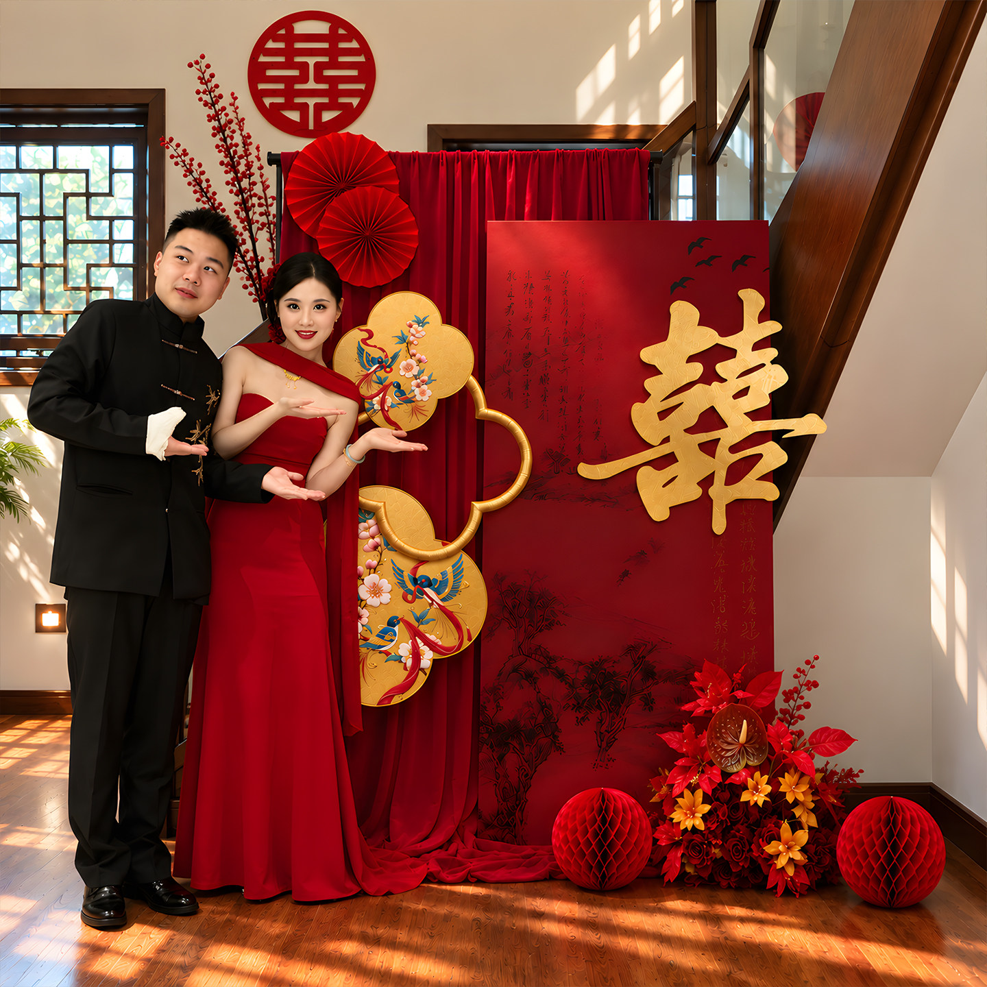 结婚单元门口布置酒店婚房路引立柱套装新房客厅KT板摆件晨袍拍照
