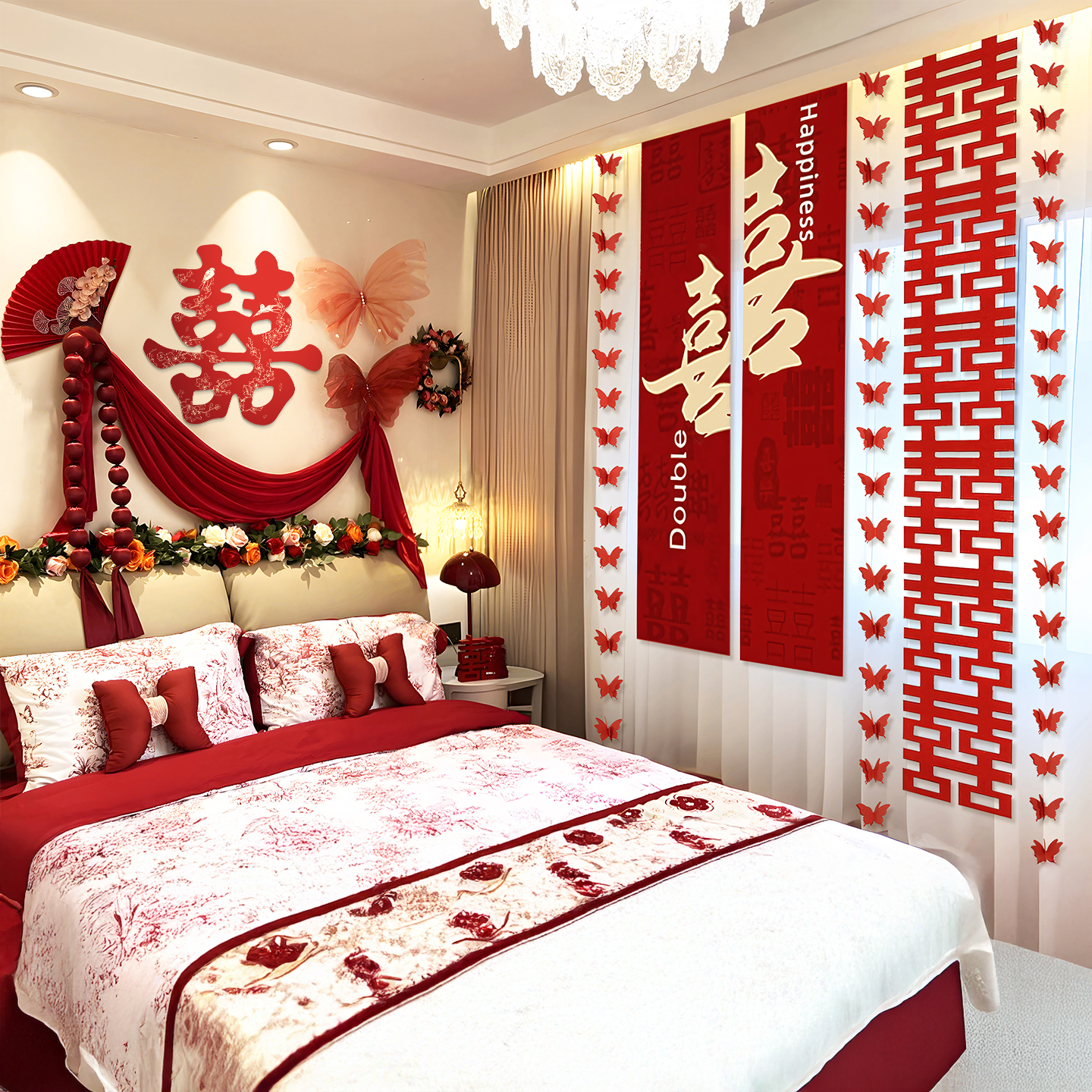贺缘喜铺卧室床头结婚装饰KT板