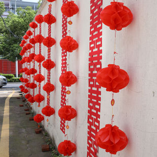 结婚户外院子长条喜字拉花室外红色场景灯笼婚礼条幅布置装饰用品