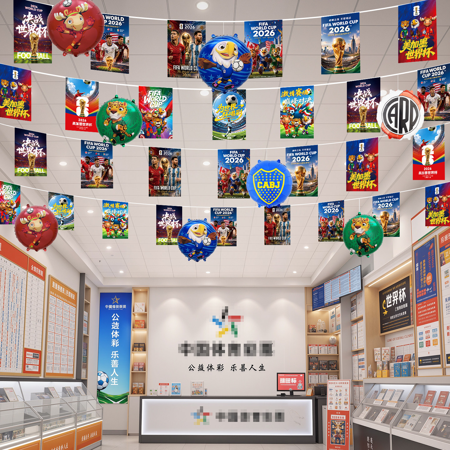 2026世界杯铝膜吉祥物足球气球拉旗条幅体彩店酒吧球迷派对装饰品
