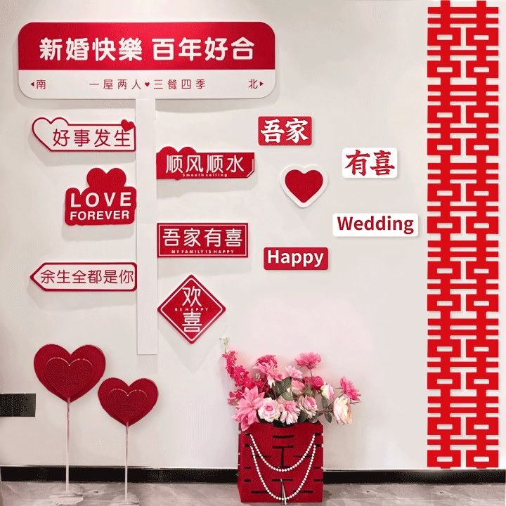 婚房布置套装喜字kt板背景墙