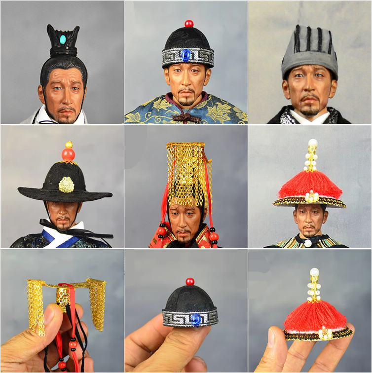 1/6汉服官帽锦衣卫飞碟帽皇帝冕旒通天冠小冠瓜皮帽12寸兵人帽子