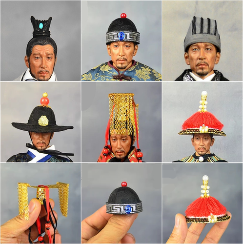 1/6汉服官帽锦衣卫飞碟帽皇帝冕旒通天冠小冠瓜皮帽12寸兵人帽子