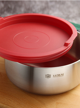 LUNKAI 18-10不锈钢带盖碗16CM泡面大圆碗沙拉三层加厚密封保鲜盒