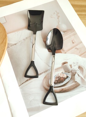 创意很特别!NAJ 18-10不锈钢工兵铲勺子吃饭勺甜点勺子镀钛甜品勺