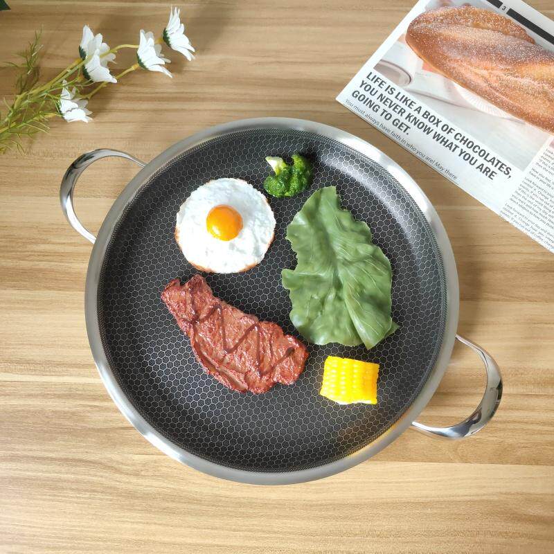 Chockmen 18/10不锈钢全花蜂窝不粘煎锅烤肉海鲜盘牛排煎盘30cm
