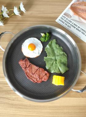 Chockmen 18/10不锈钢全花蜂窝不粘煎锅烤肉海鲜盘牛排煎盘30cm