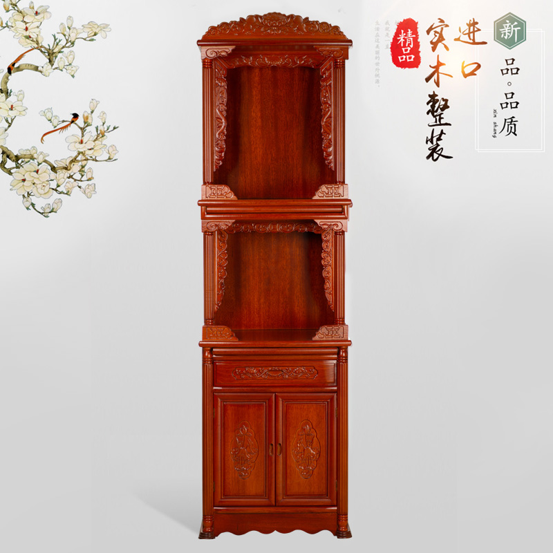 实木三层带门神台神楼立柜佛龛神柜供台供桌家用供奉财神工厂直销