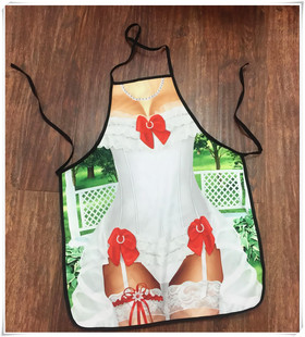 夏季厨房无袖白裙女图案围裙酒吧餐厅奶茶店员服龙虾馆防护衣