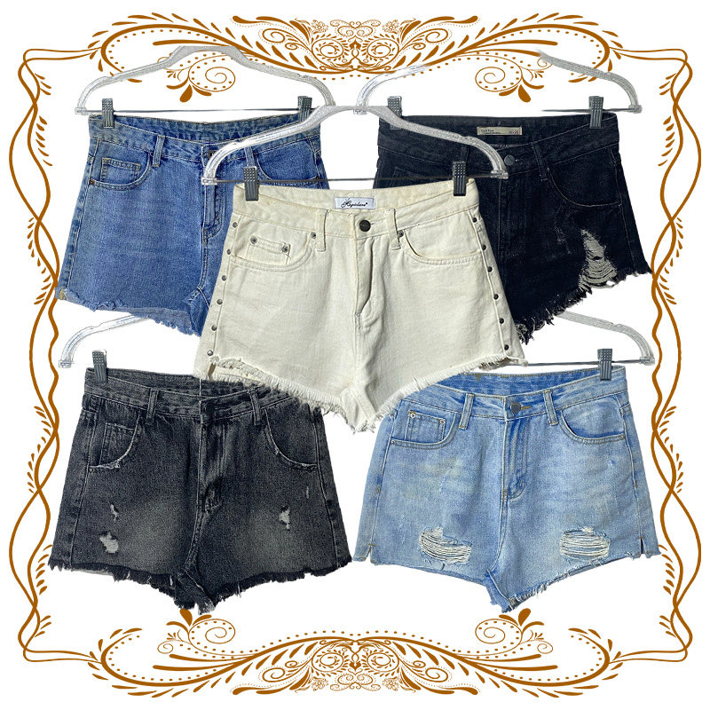 Z2DJ古着vintage夏季2XL学生党显高显瘦水洗破洞牛仔短裤辣妹装