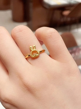 女越南沙金简约可调节兔子戒指