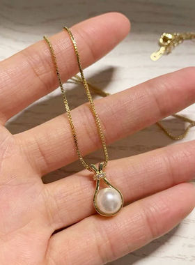 925纯银福袋珍珠项链女士黄金色高级感配饰小众轻奢颈链锁骨链ins