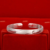 银手镯s999纯银开口心经一叶暴富贵妃手镯女 磨砂树叶送妈妈礼物