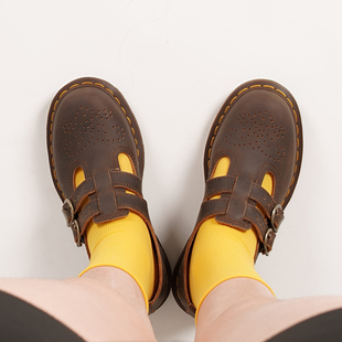 Jane Mary 夏季 复古jk小皮鞋 女 先锋之翼 疯马皮双扣玛丽珍鞋 8065