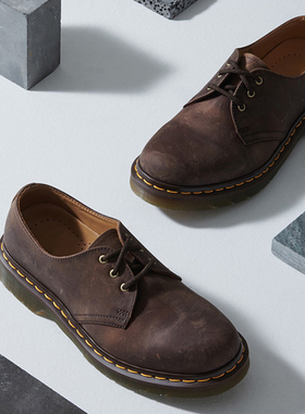 先锋之翼1461疯马皮低帮马丁靴复古德比鞋女棕色牛皮工装风皮鞋男