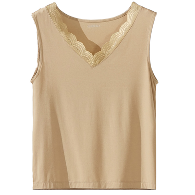 歌帝专柜同款 莫代尔蚕丝 女蕾丝背心内搭外穿无痕打底 GDB7410