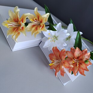 仿真3头重瓣百合花 家居婚礼插花装饰假花花头帽花头饰配件批发