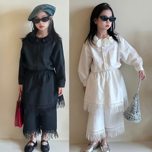 女童衬衫套装春秋韩版2026新款高级感女孩时髦衣服洋气秋季两件套