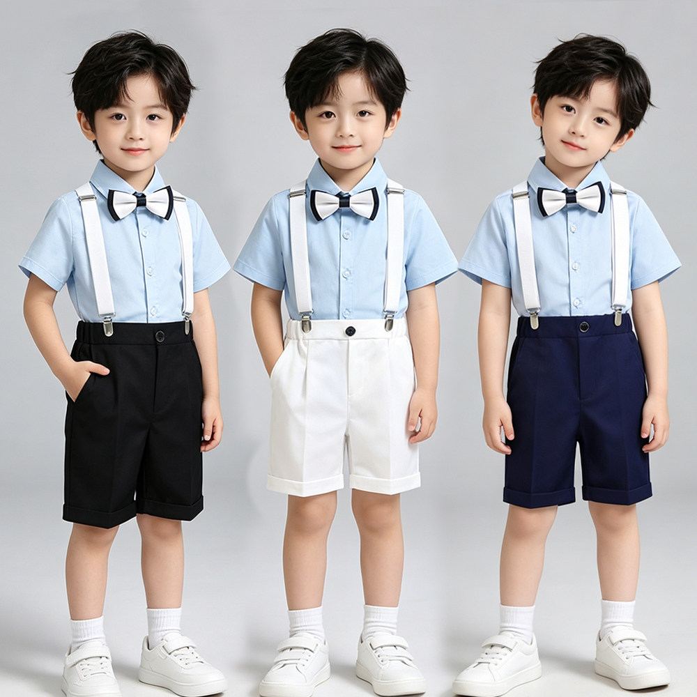 儿童小主持人礼服男童洋气背带裤套装夏季短袖幼儿园六一演出服装