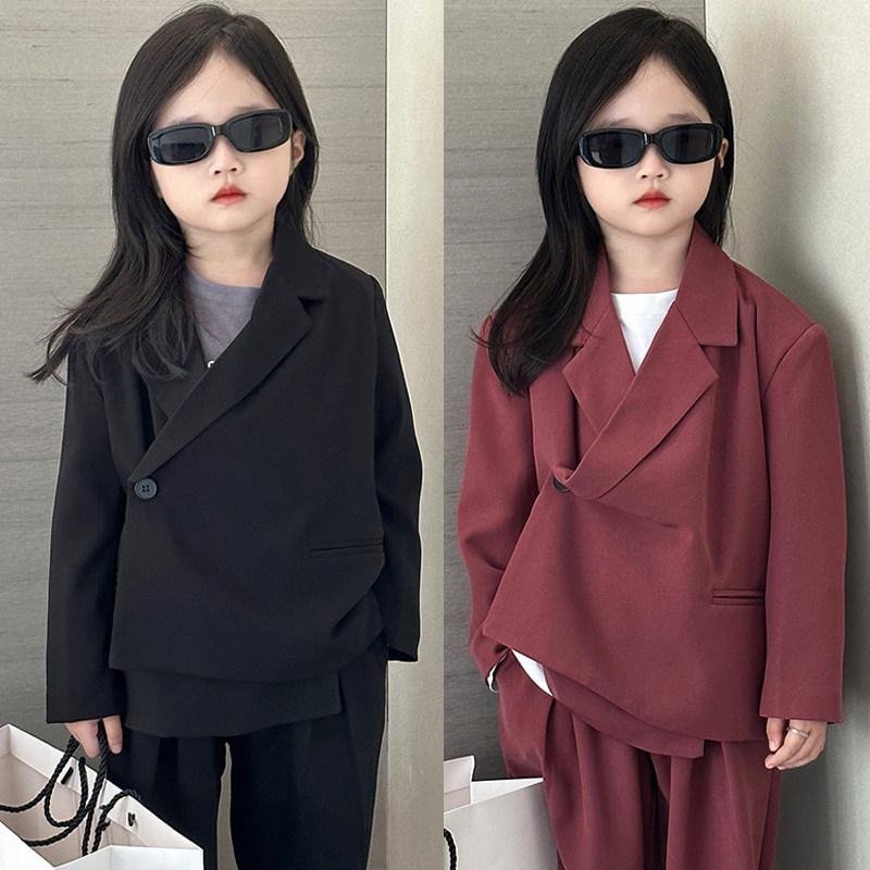 女童西装套装韩版时髦2025新款春秋女宝西服小女孩高级感走秀礼服