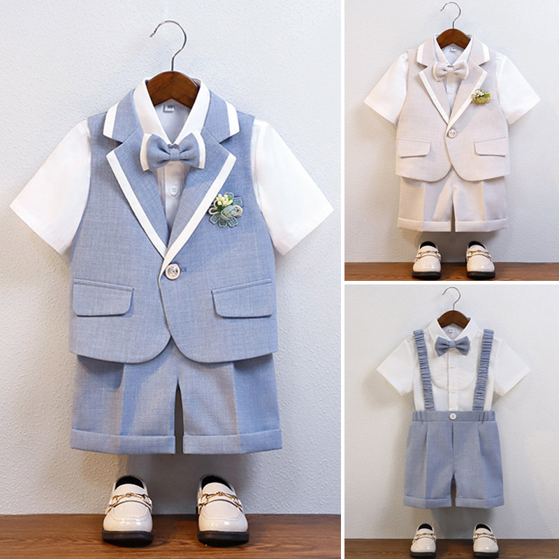 男童短袖西装套装夏季男宝周岁生日礼服花童小西装夏天儿童演出服