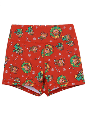 HARDSHIP｜圣诞鹿 Crossfit瑜伽辣妹三分裤 圣诞红撸铁高腰花短裤