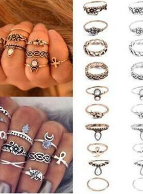 饰品欧美风质感雕花百搭宝石戒指