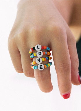 love饰品手工编织串珠森系食指环