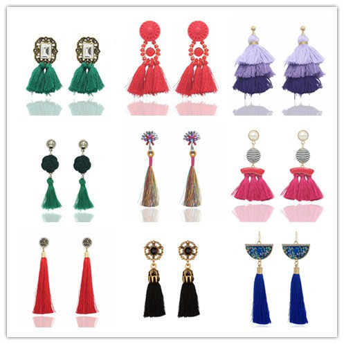 欧美风复古流苏水晶长款耳坠