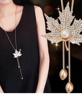 欧美百搭长款枫叶韩国配饰项链