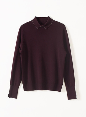 玛洛薇 M-36563 翻领长袖钉珠羊毛套头针织衫