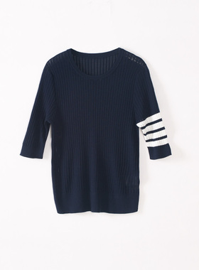 玛洛薇 M-11872 圆领五分袖薄款修身套头针织衫女