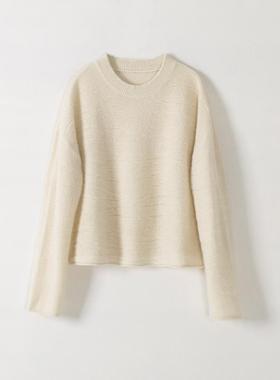 玛洛薇 M-36252 圆领宽松亮丝针织羊绒衫毛衣