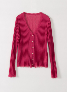 玛洛薇 M-36115 长袖V领薄款针织开衫女