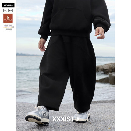 XXXIST·黑武士圆弧弯刀抓绒保暖卫裤男女童装中性宽松暖绒针织裤