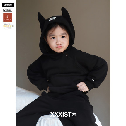 XXXIST·黑武士小恶魔抓绒保暖连帽卫衣男女童中性宽松精灵耳帽衫