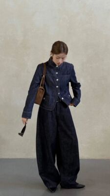 SIMNICE高品质秋季复古港风时尚牛仔新款牛仔外套女8621# 深蓝