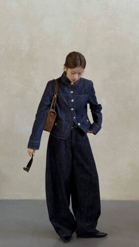 SIMNICE高品质秋季复古港风时尚牛仔新款牛仔外套女8621# 深蓝