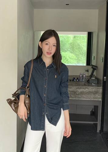 SIMNICE牛仔衬衫女秋冬季2026年新款显瘦内搭刺绣牛仔衬衣8522#