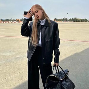 朴彩英rose同款棒球服pu皮外套女短款炸街美式复古机车服夹克上衣