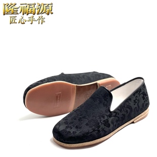 隆福源正品缎面龙纹牛皮底老北京手工布鞋男中老年圆头透气一脚蹬