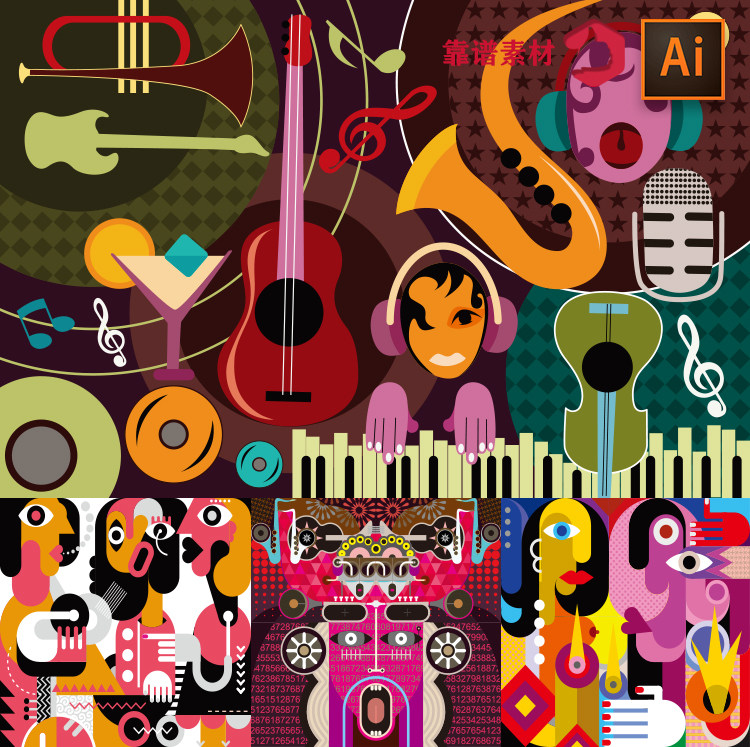 音乐节乐队朋克摇滚街舞艺术涂鸦背景墙装饰画矢量设计素材