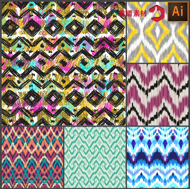 不规则波浪曲线条条纹几何抽象墙纸地毯服饰印花图案矢量设计素材