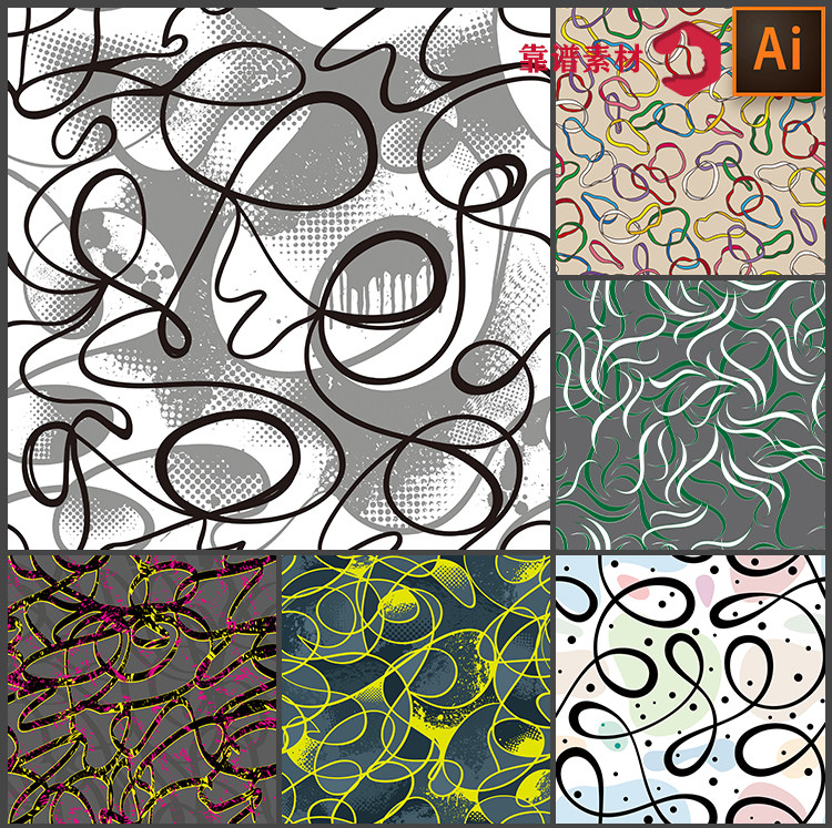 矢量抽象几何曲线线条前卫纹理底纹墙纸服饰地毯印花图案设计素材