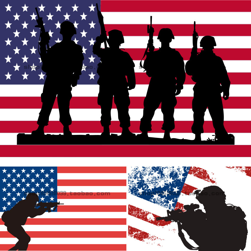 美国国旗战争游戏人物剪影矢量背景素材