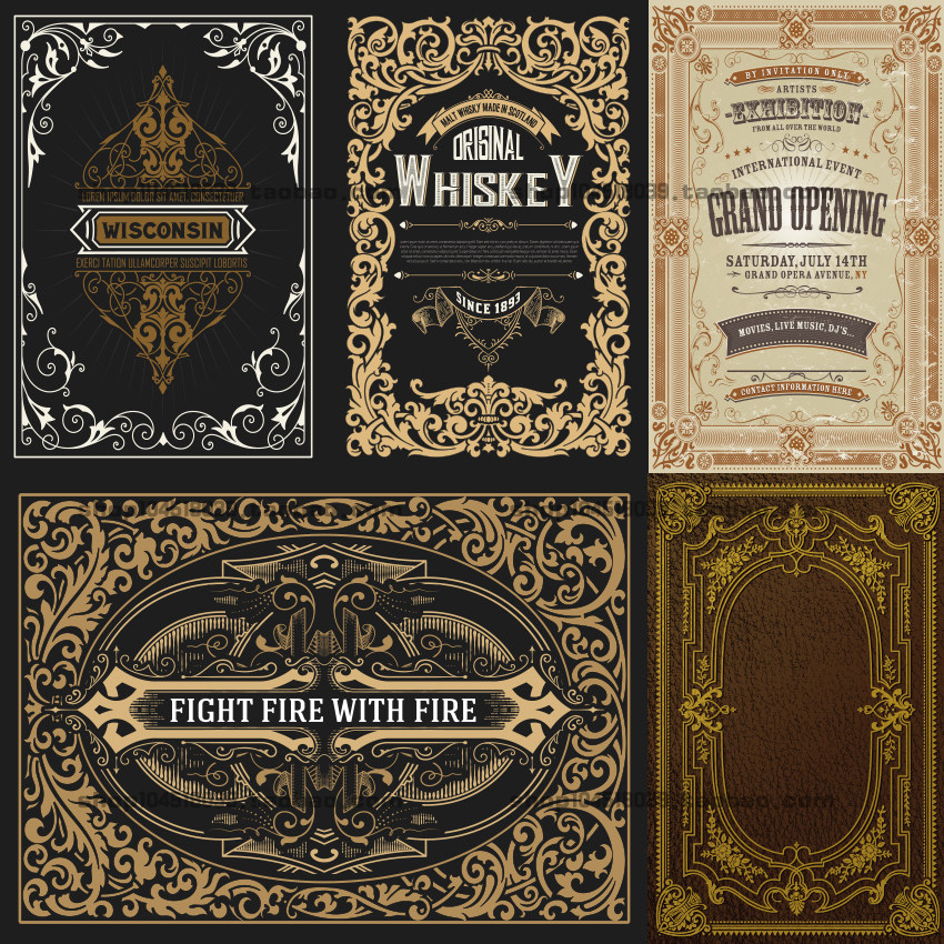 奢华复古欧式花纹边框边线条证书矢量素材