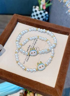 足银999描金拉布布纯银手链小众简约古法圆珠银手串女送女友礼物