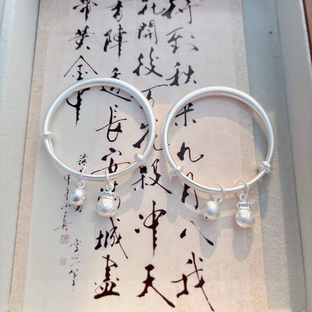 足银9999纯银古法童镯手镯送宝宝男女婴儿童小孩镯子满月周岁礼物